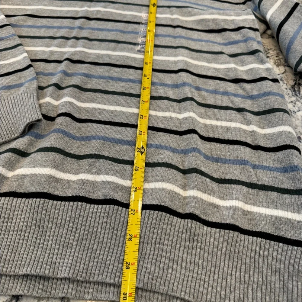 NWT Striped V-Neck Sweater XXL Gray Blue Black Lightweight Pullover